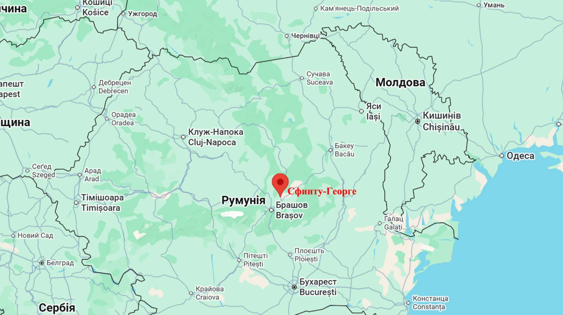 Позначення населеного пункту Сфанту-Георге на мапі дельти Дунаю