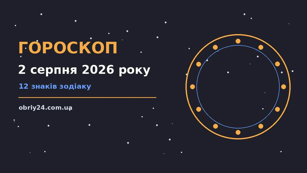 Зоряний гороскоп на 2 серпня 2026 року з символами знаків Зодіаку на тлі нічного неба