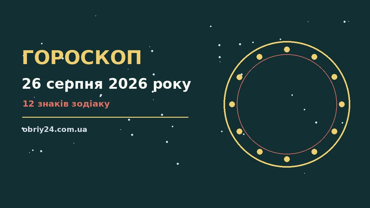 Зодіакальний календар на 26 серпня 2026 року з символами дванадцяти знаків