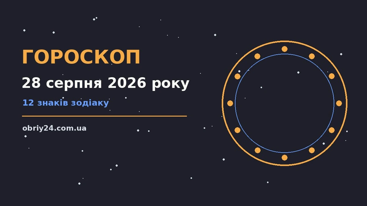 Зодіакальні знаки на фоні вечірнього неба, гороскоп на 28 серпня 2026 року