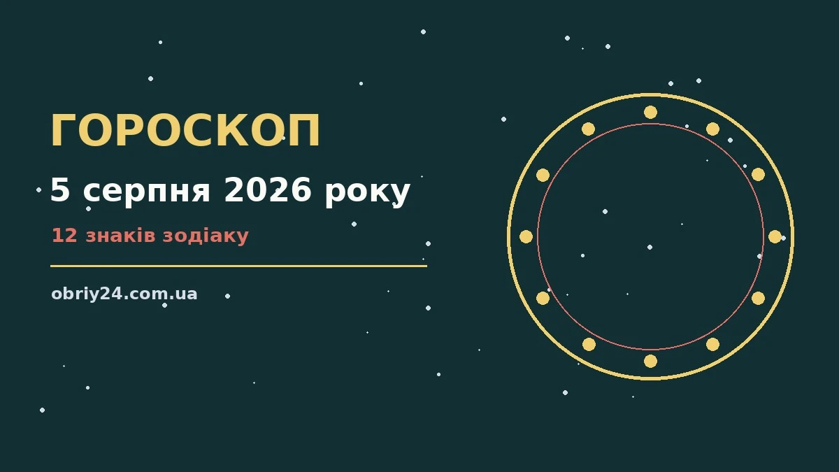 Зоряний гороскоп на 5 серпня 2026 року, знаки Зодіаку на тлі нічного неба